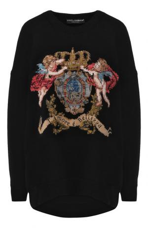 Кашемировый пуловер с вышитым принтом Dolce & Gabbana. Цвет: черный