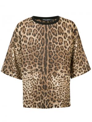 Футболка свободного кроя с леопардовым принтом Dolce & Gabbana. Цвет: коричневый