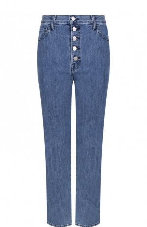 Укороченные джинсы прямого кроя с потертостями J Brand. Цвет: голубой