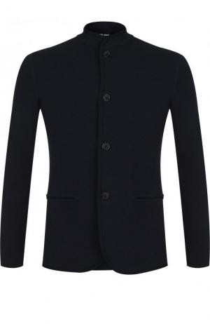 Однобортный пиджак из вискозы с воротником-стойкой Giorgio Armani. Цвет: синий