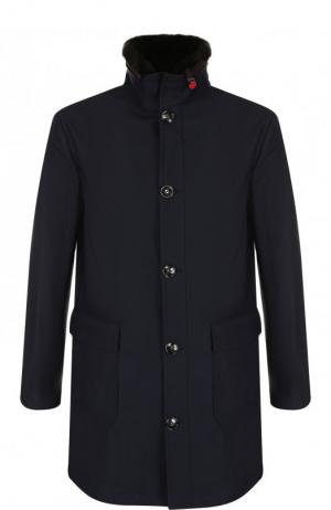 Утепленная куртка на пуговицах с меховой отделкой воротника Kiton. Цвет: темно-синий