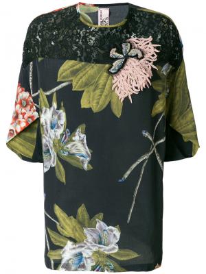 Блузка с цветочным принтом, вышивкой и кружевом Antonio Marras. Цвет: многоцветный