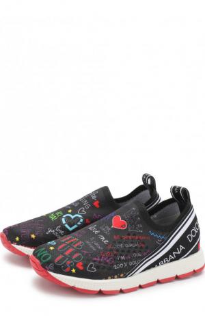Текстильные кроссовки с принтом и перфорацией Dolce & Gabbana. Цвет: черный