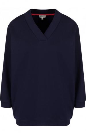 Хлопковый пуловер с V-образным вырезом и логотипом бренда Kenzo. Цвет: темно-синий
