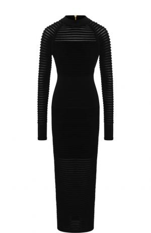 Приталенное мини-платье с декоративной отделкой Balmain. Цвет: черный