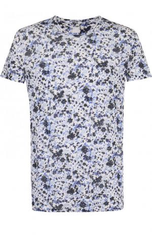 Льняная футболка с принтом 120% Lino. Цвет: синий