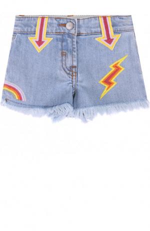 Джинсовые шорты с вышивкой и бахромой Stella McCartney. Цвет: голубой