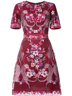 Коктейльное платье с цветочным узором Marchesa Notte. Цвет: красный