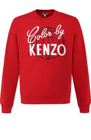 Хлопковый свитшот с вышивкой Kenzo. Цвет: красный
