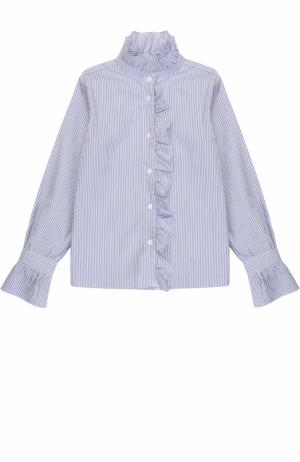 Хлопковая блуза в полоску с оборками Dal Lago. Цвет: синий
