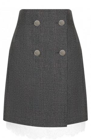 Шерстяная мини-юбка с кружевной отделкой CALVIN KLEIN 205W39NYC. Цвет: темно-серый
