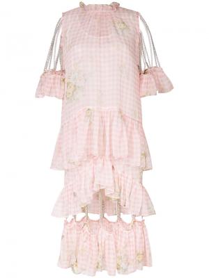 Платье в клетку гингем с отделкой цепочками Christopher Kane. Цвет: розовый и фиолетовый