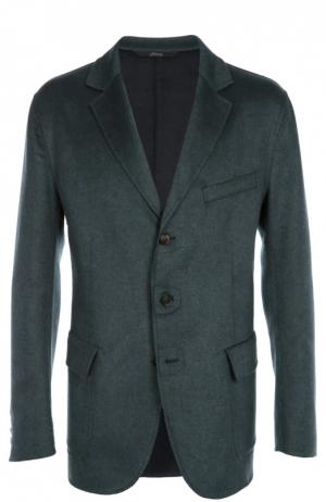 Однобортный пиджак из смеси шерсти и кашемира с шелком Brioni. Цвет: зеленый