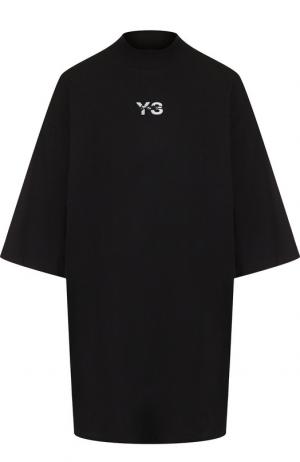 Хлопковая футболка свободного кроя с воротником-стойкой Y-3. Цвет: черный