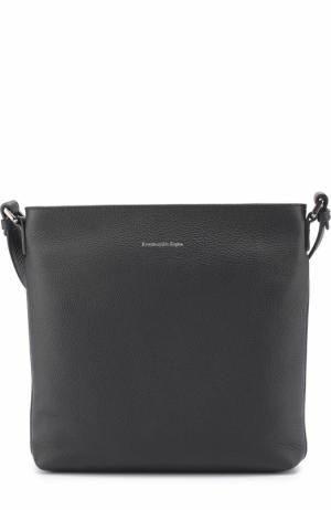 Кожаная сумка-планшет с внешним карманом Ermenegildo Zegna. Цвет: темно-синий