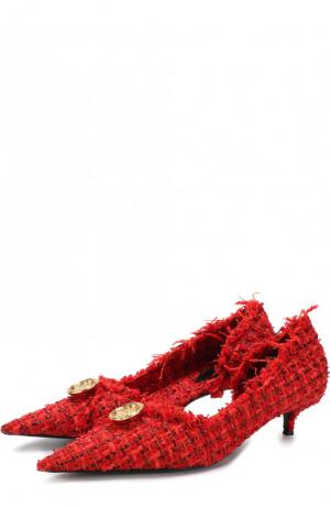 Текстильные туфли Knife Tweed на каблуке kitten heel Balenciaga. Цвет: красный