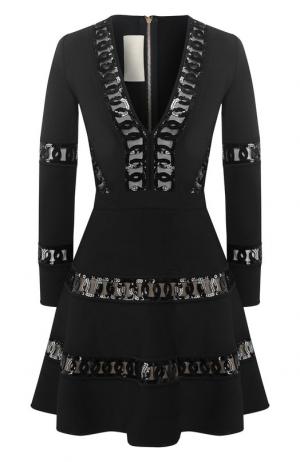 Приталенное платье с V-образный вырезом и декоративной отделкой Elie Saab. Цвет: черный