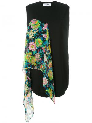 Платье-свитер с декоративным цветочным шарфом MSGM. Цвет: чёрный