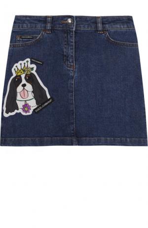 Джинсовая мини-юбка с аппликациями Dolce & Gabbana. Цвет: темно-синий