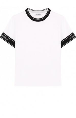 Хлопковая футболка с контрастной отделкой Dolce & Gabbana. Цвет: белый