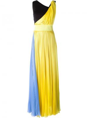 Длинное платье дизайна колор-блок Fausto Puglisi. Цвет: жёлтый и оранжевый