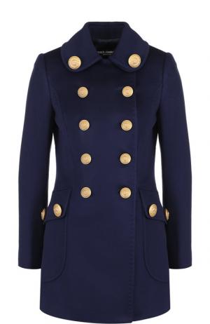 Двубортное шерстяное пальто с декоративными пуговицами Dolce & Gabbana. Цвет: синий