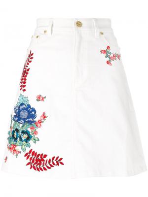 Джинсовая юбка с вышивками House Of Holland. Цвет: белый
