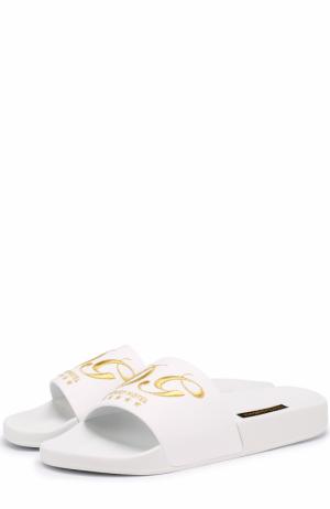 Кожаные шлепанцы с вышивкой Dolce & Gabbana. Цвет: белый