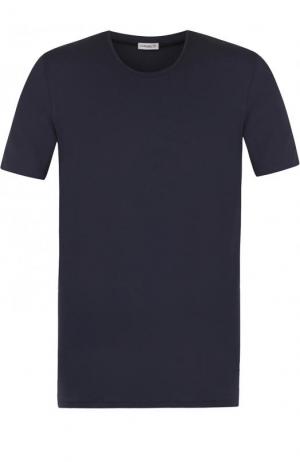 Однотонная хлопковая футболка Zimmerli. Цвет: темно-синий
