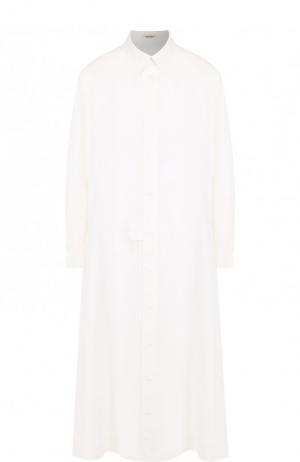 Однотонное платье-рубашка из хлопка Yohji Yamamoto. Цвет: белый