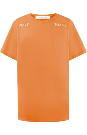 Хлопковая футболка с логотипом бренда Walk of Shame. Цвет: оранжевый