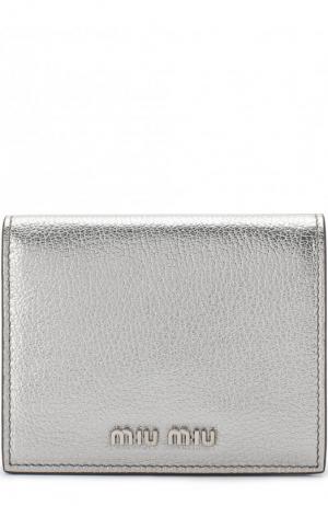 Кожаный кошелек с логотипом бренда Miu. Цвет: серебряный