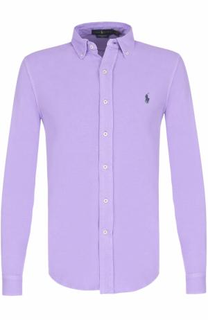 Хлопковая рубашка с воротником button down Polo Ralph Lauren. Цвет: сиреневый