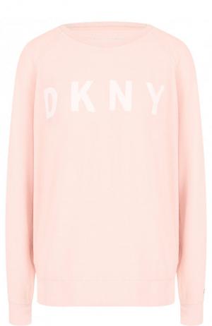 Свитшот свободного кроя с надписью DKNY. Цвет: розовый