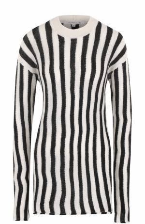 Удлиненный пуловер в полоску с круглым вырезом Helmut Lang. Цвет: белый