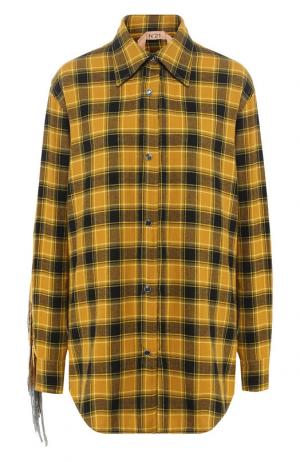 Хлопковая блуза в клетку с пайетками No. 21. Цвет: желтый