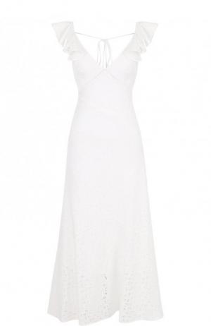 Однотонное хлопковое платье-миди с V-образным вырезом Polo Ralph Lauren. Цвет: белый
