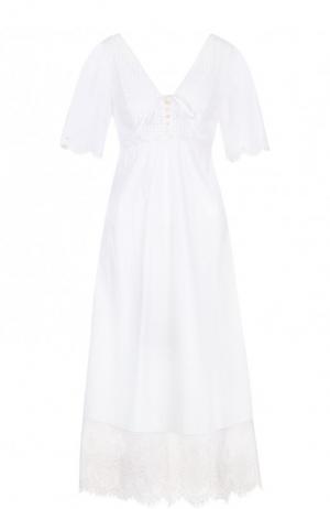 Приталенное хлопковое платье-миди MCQ. Цвет: белый