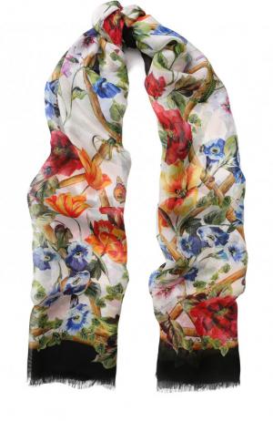 Шелковый шарф с цветочным принтом Dolce & Gabbana. Цвет: черно-белый
