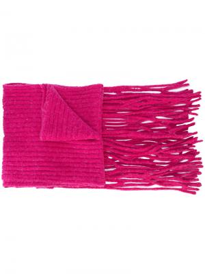Длинный шарф в рубчик с бахромой Helmut Lang. Цвет: розовый и фиолетовый