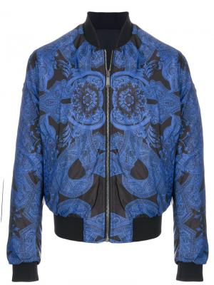 Куртка-бомбер с орнаментом Versace. Цвет: синий
