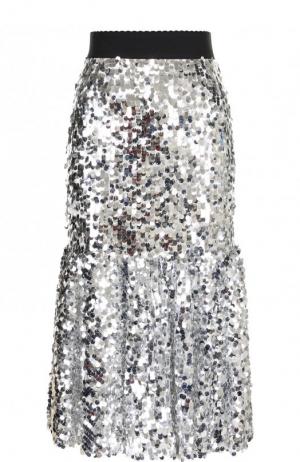 Юбка-миди с эластичным поясом и пайетками Dolce & Gabbana. Цвет: серебряный