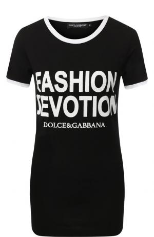 Хлопковая футболка с надписями Dolce & Gabbana. Цвет: черный