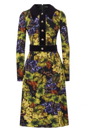Платье-миди из смеси вискозы и хлопка с принтом Dolce & Gabbana. Цвет: желтый