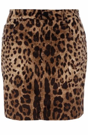Вельветовая мини-юбка с леопардовым принтом Dolce & Gabbana. Цвет: леопардовый
