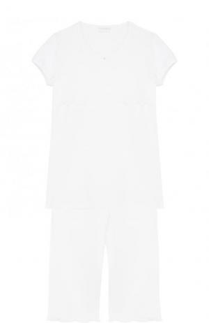 Хлопковая пижама с кружевной отделкой La Perla. Цвет: белый