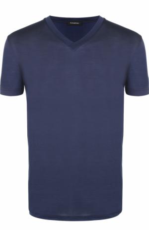 Шелковая футболка с V-образным вырезом Ermenegildo Zegna. Цвет: темно-синий