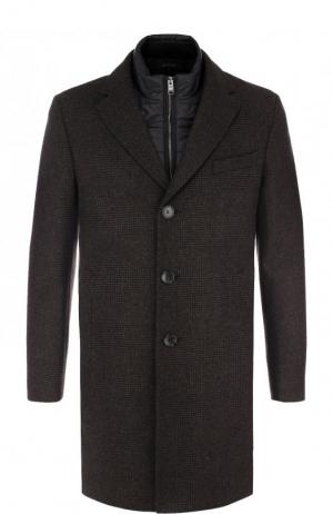 Шерстяное пальто с подстежкой BOSS. Цвет: темно-коричневый