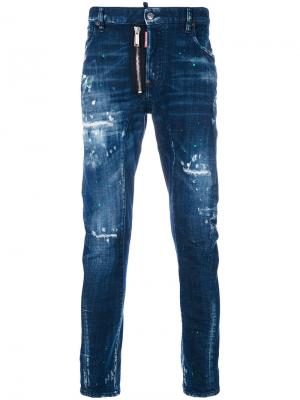 Зауженные джинсы с потертостями Dsquared2. Цвет: синий
