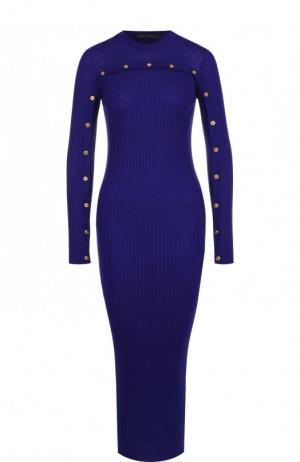 Шерстяное платье-миди с контрастными пуговицами Versace. Цвет: фиолетовый